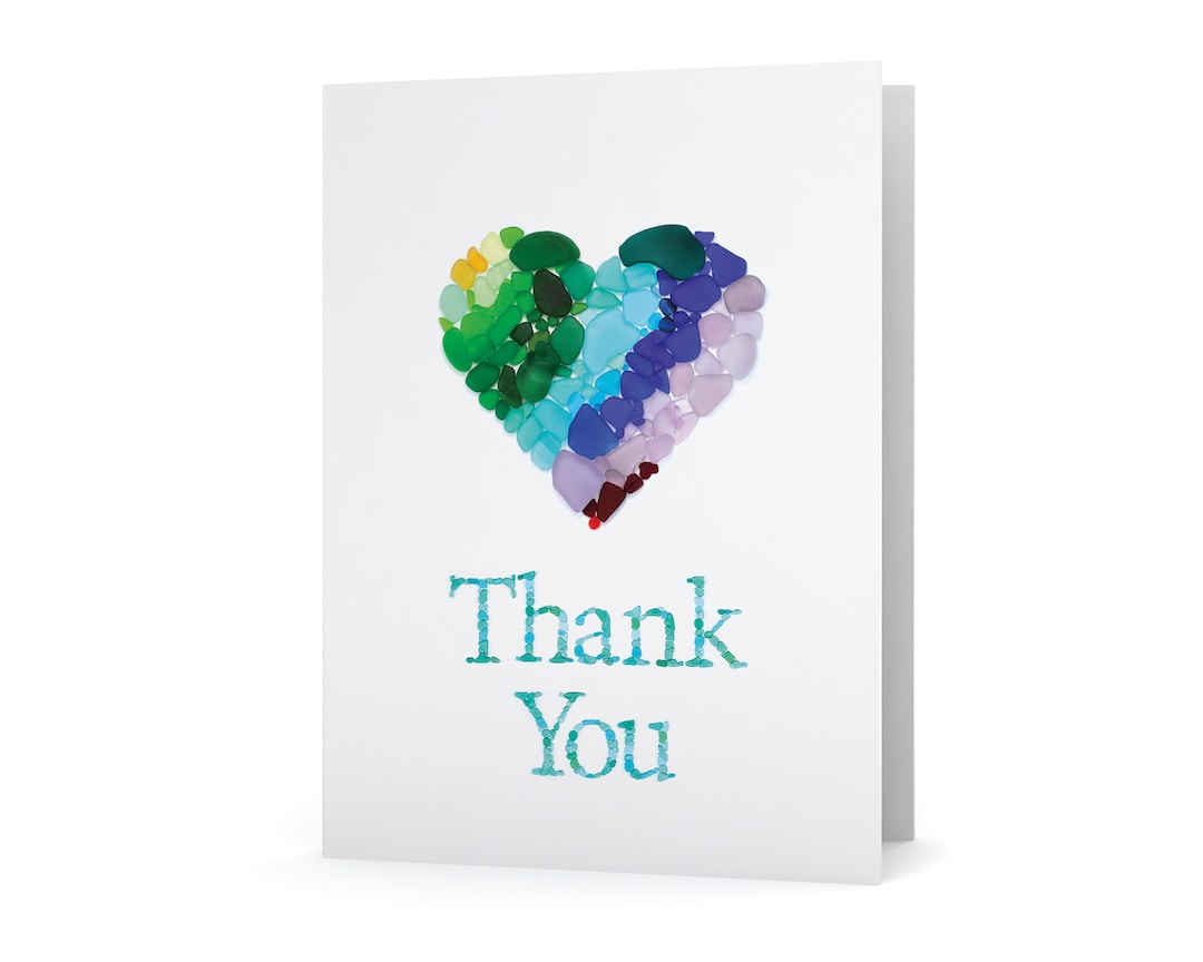 Sea Glass Heart Thank You Card - Seaglass Art Print, Blank Inside - Etsy