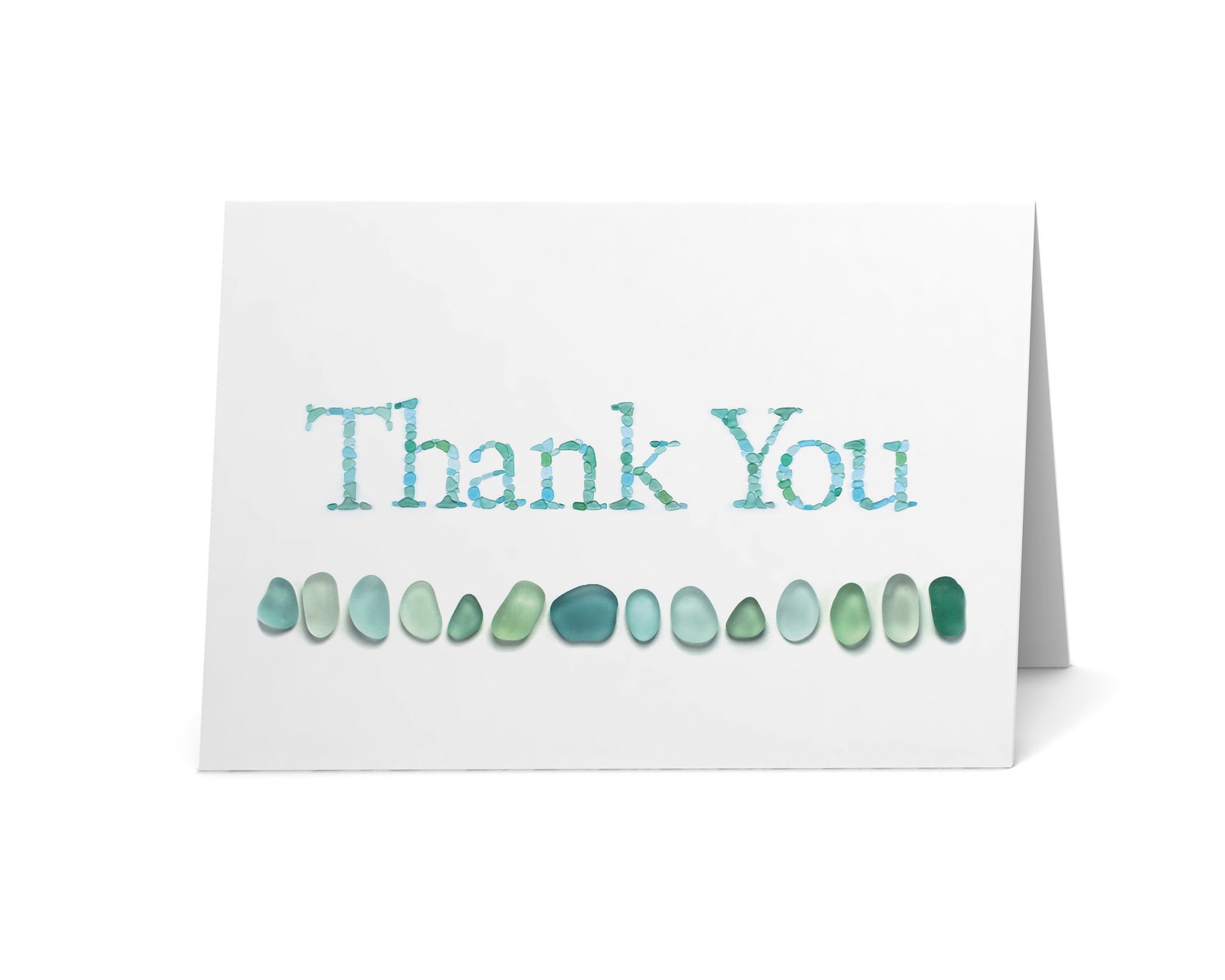 Aqua Sea Glass Nuggets Thank You Card - Seaglass Art Print, Blank ...