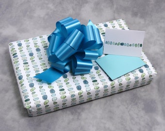 Sea Glass Gift Wrapping Flat Paper Sheets - Set of 2 sheets, 2 cards, 2 envelopes, 2 Bows