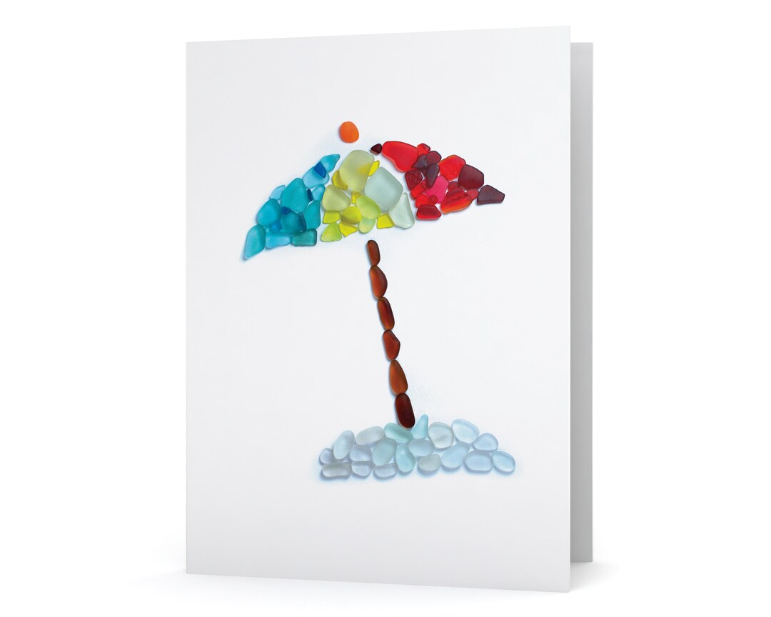 Sea Glass Beach Umbrella Card - Seaglass Art Print, Blank Inside - Etsy