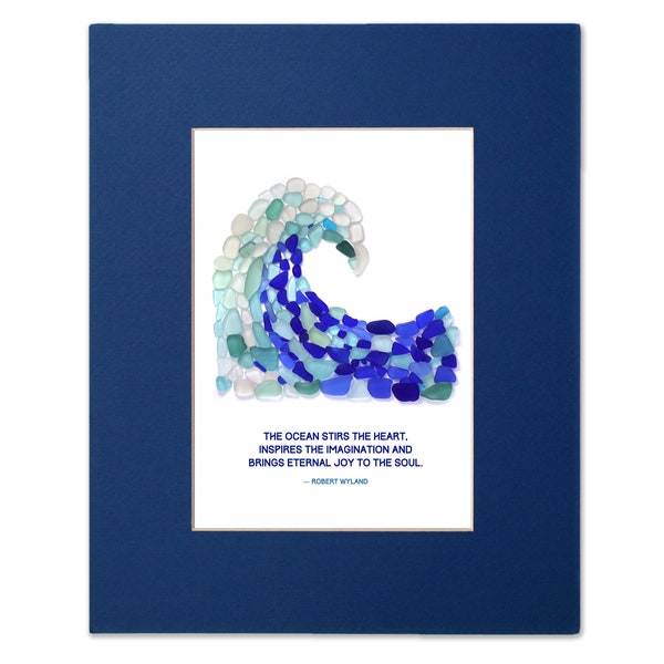 Sea Glass Wave - Seaglass Art Mosaic Matted Print - "The ocean stirs the heart..." - Robert Wyland