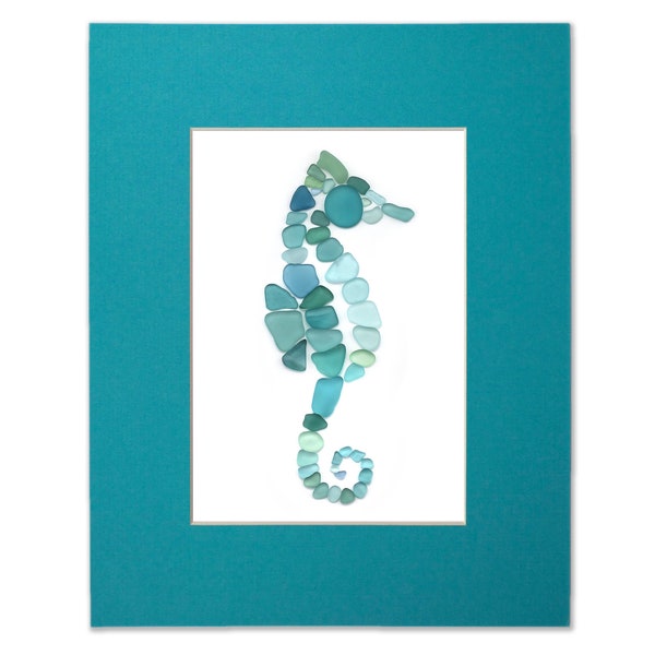 Sea Glass Seahorse - Seaglass Art Mosaic Matted Print