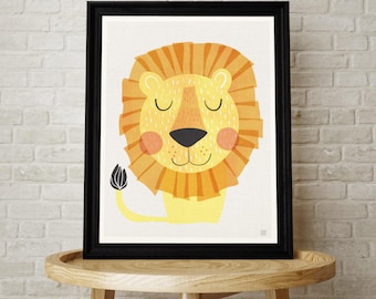 Baby Lion, Lion Nursery, Wild Animal, Illustration, Cute, Lion, Kids Bedroom, Playroom, Kids Wall Art, Kids Interiors