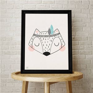 Fox Nursery Art, Baby Fox, Nursery, Kidsroom Art, Wall Art, Kids, Baby Room, Kids Art, Tribal, Illustration, Scandinavian, Fox Print
