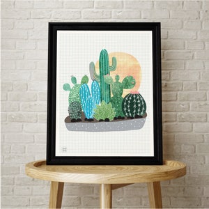 Cacti Garden, Cactus, Interior, Art Print, Contemporary, Illustration, Cacti, Indoor, Drawing, Wall Art, Digital Art, Decor, Modern Print