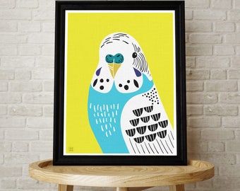 Budgie, Australian Birds, Nature, Modern Wall Art, Contemporary Interiors, Office Art, Wall Art, Australian Fauna, Budgerigar,parakeet,A4,A3