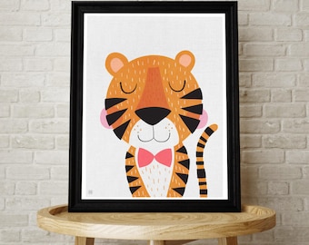 Baby Tiger, Tiger Art, Tiger Illustration, Cute, Kids Wall Art, Baby Nursery, Kids Room, Illustration, Wild Animal, Scandinavian Style, A4