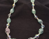 Sterling Silver Large Fluorite Nuggets Crystal And Quartz Stone Beaded Necklace, Ladies Fluorite and Crystal Necklace