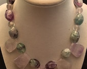 Handmade Amethyst Nugget and Rainbow Fluorite Stone Collar Necklace, Purple Amethyst and Fluorite Necklace