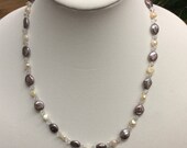 Silver cultured freshwater coin pearl necklace with white pearls, necklace set