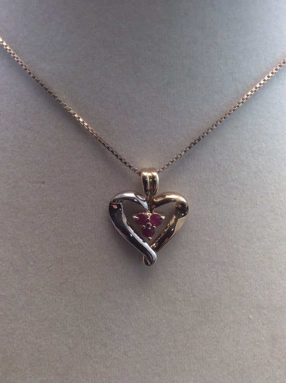 Designer Ross Simons Ruby Heart Two Tone Gold Ver… - image 5
