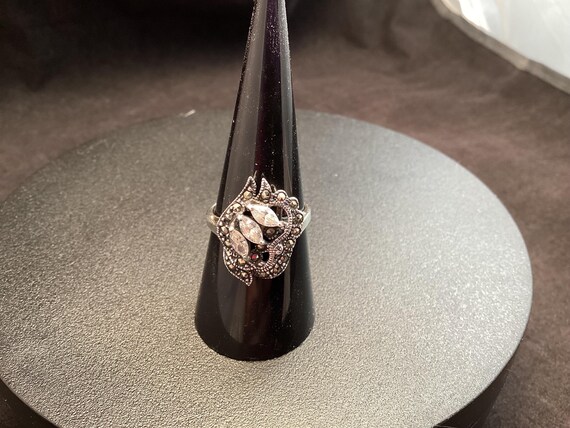 Pretty Sterling Silver Statement Ring Signed CW w… - image 2