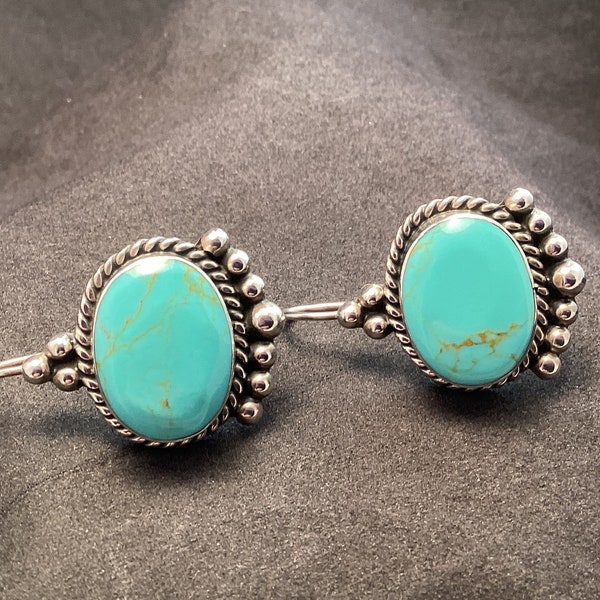 925 Sterling Silver Mexico Turquoise Southwestern Oval Pebbled Earrings