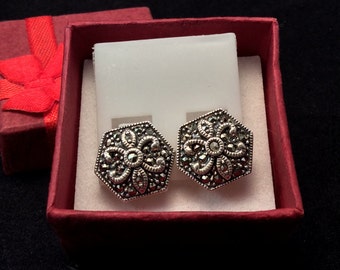 Vintage Judith Jack Sterling Silver Art Deco Marcasite Earrings, Judith Jack Marcasite Earrings