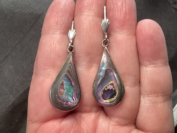 Vintage Mexico Sterling Silver Abalone Tear Drop … - image 1