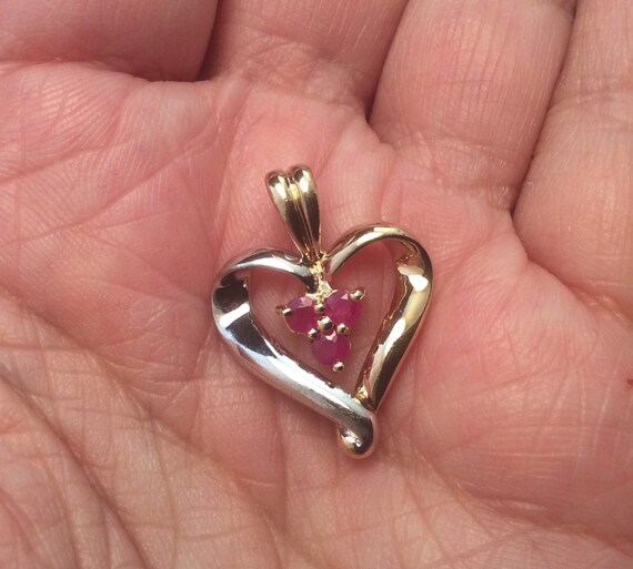Designer Ross Simons Ruby Heart Two Tone Gold Ver… - image 3