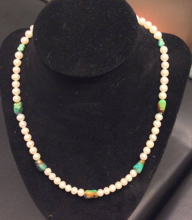 Dog Bone Shaped Turquoise and Cultured Freshwater button pearl necklace and earrings pearl necklace set earrings, ladies necklace set