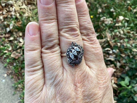 Pretty Sterling Silver Statement Ring Signed CW w… - image 8