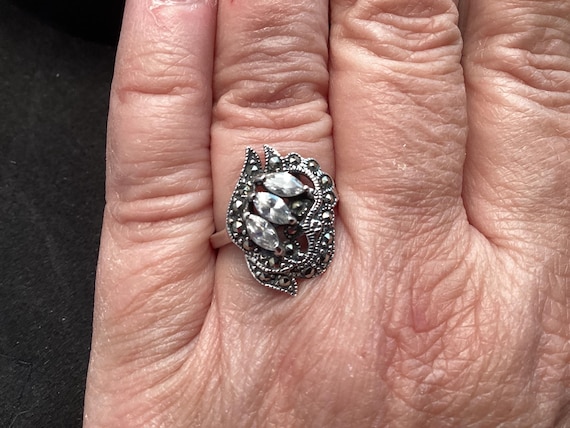 Pretty Sterling Silver Statement Ring Signed CW w… - image 1