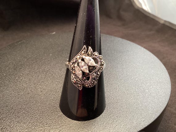 Pretty Sterling Silver Statement Ring Signed CW w… - image 4