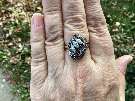 Pretty Sterling Silver Statement Ring Signed CW w… - image 9