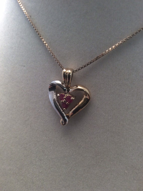 Designer Ross Simons Ruby Heart Two Tone Gold Ver… - image 6