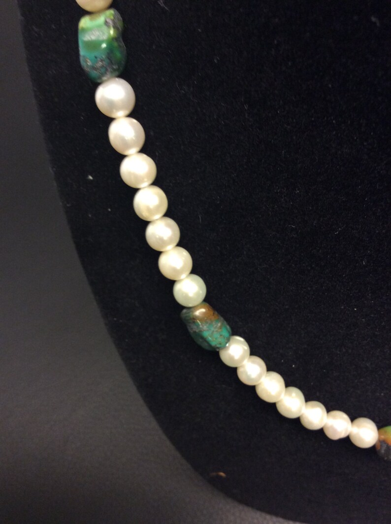 Dog Bone Shaped Turquoise and Cultured Freshwater button pearl necklace and earrings pearl necklace set earrings, ladies necklace set