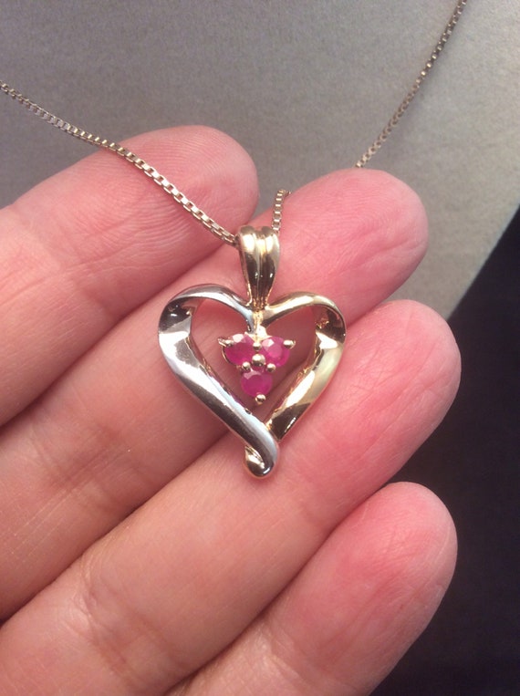 Designer Ross Simons Ruby Heart Two Tone Gold Ver… - image 1