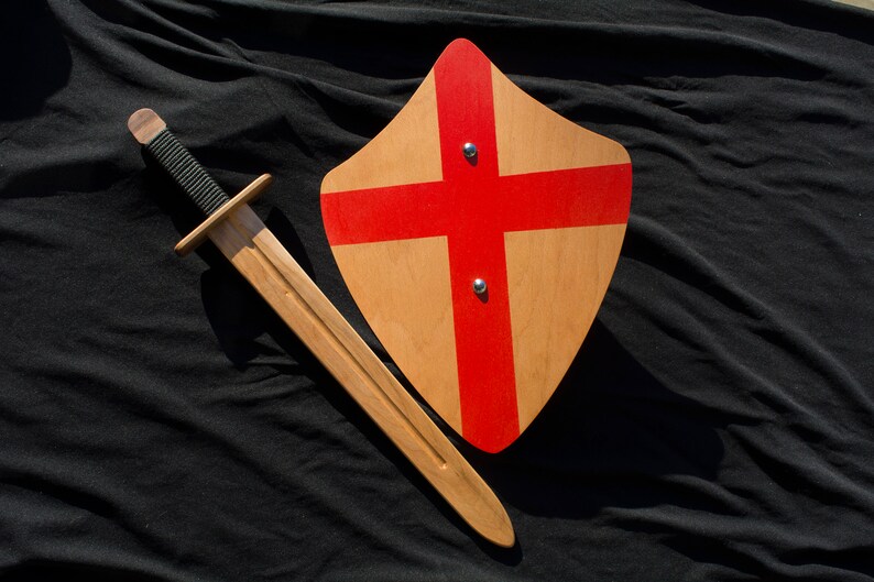 Knights Toy Sword Shield Handmade Wooden Image 0
