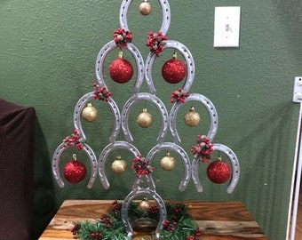 Horseshoe Christmas Tree, (FREE FED EX) Horseshoe Table Topper, christmas tree table topper
