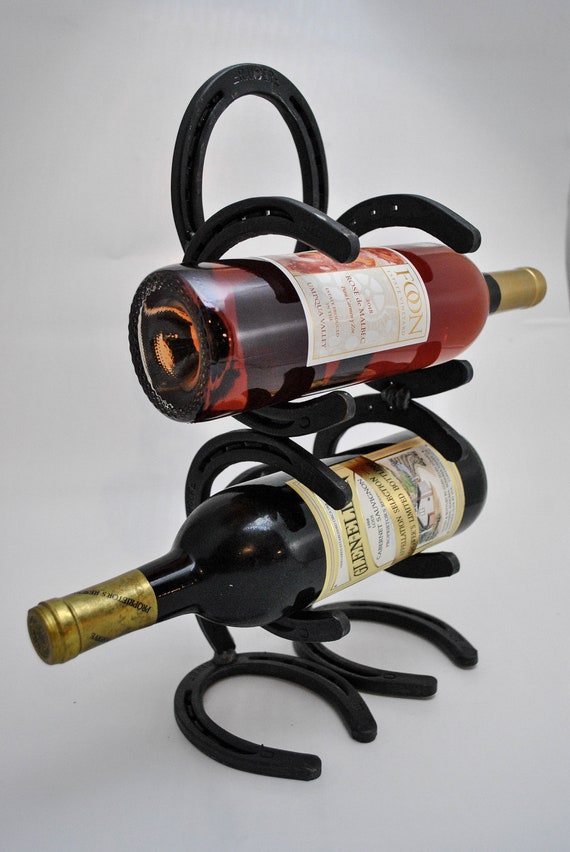 Mexican Handcrafted Oak Wood and Horseshoe Bottle Holder, 'A Bottle for  Everyone
