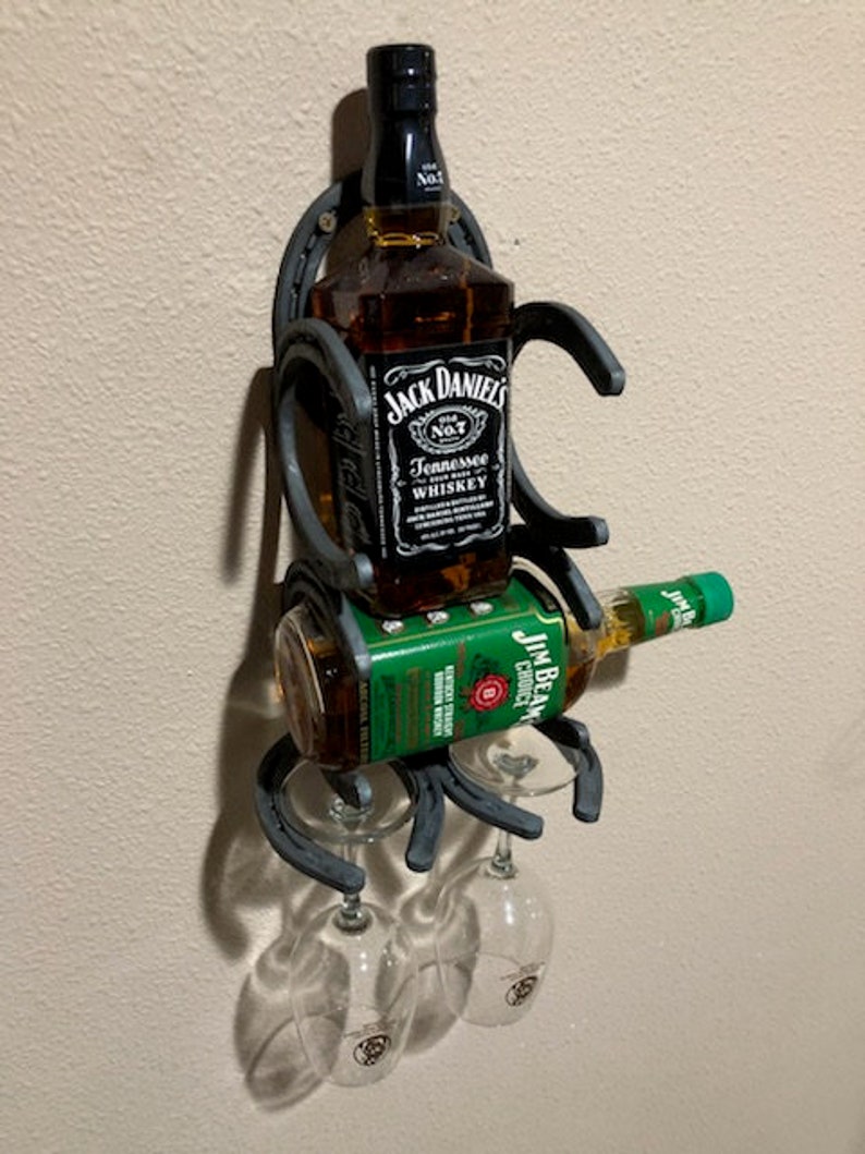 Horseshoe Wine Bottle Rack/liquor Bottle Rack W/ Glass Holder Etsy