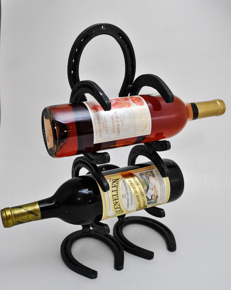 Horseshoe Wine Bottle Rack/Liquor Bottle Rack w/ glass holder Etsy