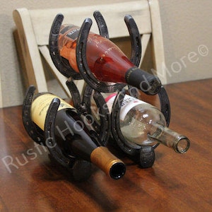 Horseshoe Wine Rack. Three Bottle Wine Rack. Rustic Wine Rack.
