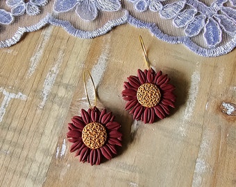 Sunflower Earrings | Autumn Sunflower earring | Autumn Full Sunflower Clay Hoops