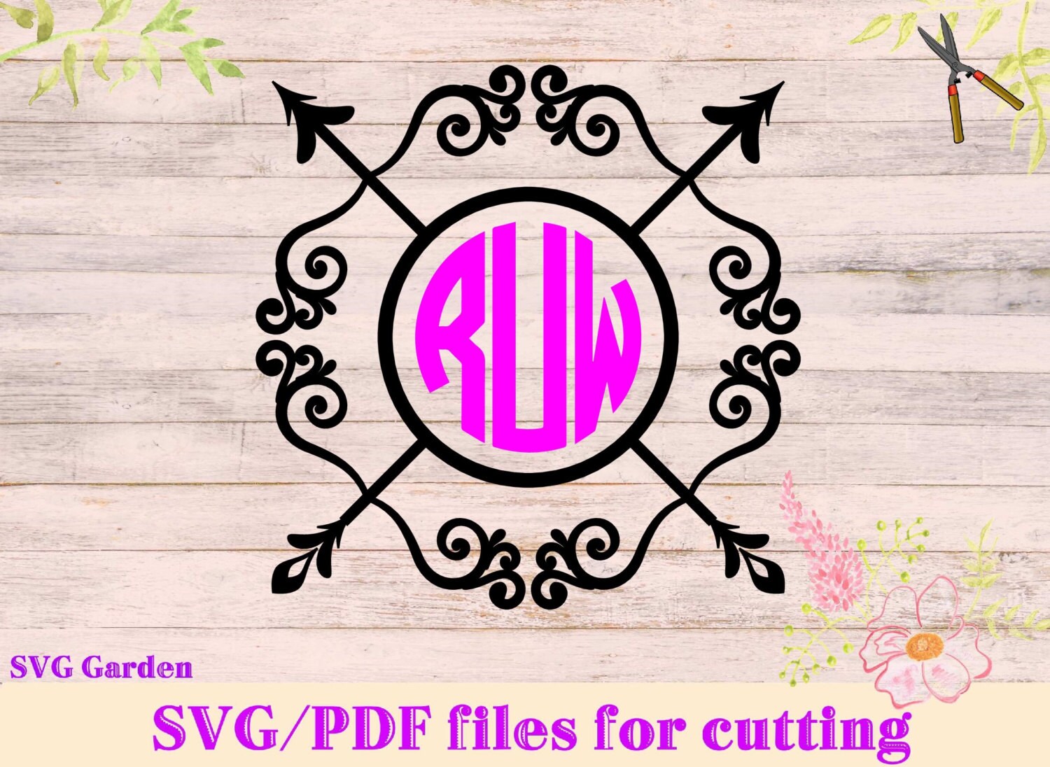 Download Arrow Monogram Svg File Flourish Calligraphic Monogram Frame Etsy