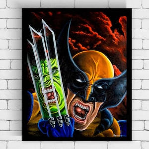 Wolverine vs Hulk - Original Tribute Oil Painting to Incredible Hulk #340 - FRAME INCLUDED
