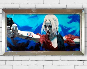 Original 38" x 19" Oil Painting Wall Art with Distressed gold & silver Frame titled Harley