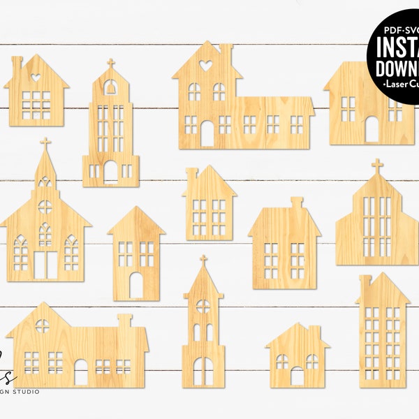 Wooden Houses And Churches Bundle Cut/Laser/Sublimation/Screen Print;  Instant Download, SVG/DXF/PNG