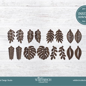 Engraved Dangle Earring Leaves Walnut Bundle Cut/Laser/Sublimation/Screen Print;  Instant Download, SVG/PNG/DXF