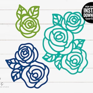 Flower Roses Cut File, Laser Cut File, Instant Download, SVG/PDF/DXF