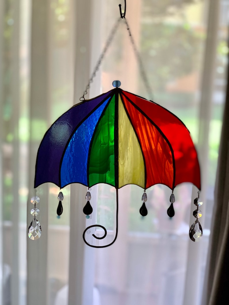 Rainbow Stained Glass Umbrella Etsy