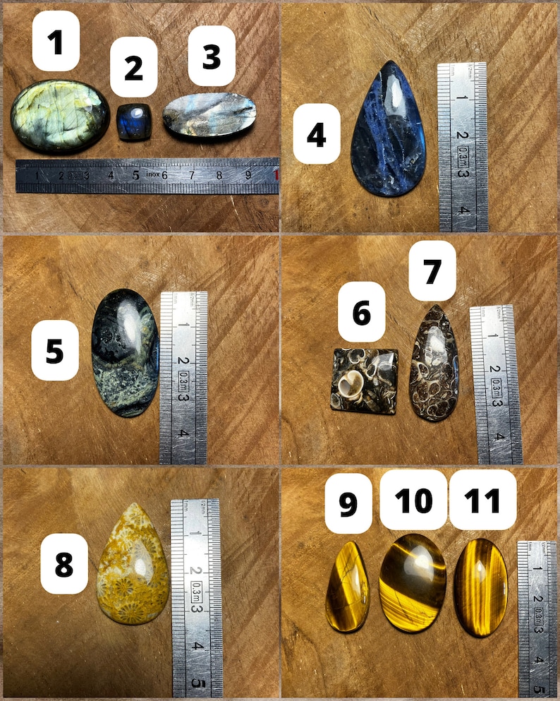 Cabochons en pierre naturelle Labradorite, Fluorite, Quartz, Onyx, Lapis Lazuli, Sodalite, Corail, Jaspe Matériel micro-macramé image 2