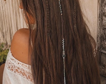 Joias de cabelo em micromacramê e aço inoxidável - Atebas, faixas de cabelo, presilhas boho com pedras naturais
