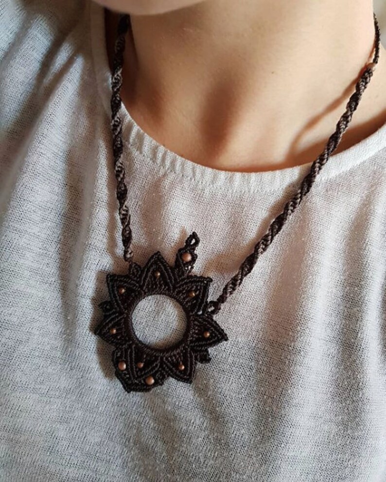 hippie ethnic tribe tribal Macrame mandala Flower necklace with brass beadsspiritual Nomad Gypsy boho