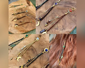 Bijoux de cheveux en macramé avec pierre et lune - Perles de cheveux - Bijoux de tresse / dread - Style boho, gypsy, tribal, ethnic, fairy