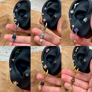 Piercing all'orecchio, piercing al trago, elica, lobo, conchiglia, anti elica, piatto, aderente, piercing con pietra, boho, etnico