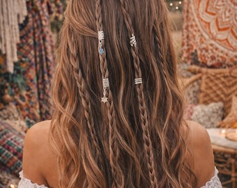 Verstellbarer Haarschmuck aus Messing, Boho-Ringe für Zöpfe/Dreadlocks, Haarperlen mit Natursteinen