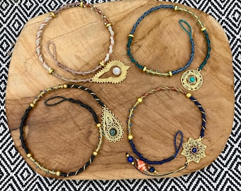 Gioielli per capelli in macramè e ottone - Atebas, fasce per capelli, fermagli per capelli etnici con pietre naturali