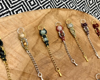 Joias minimalistas de macramê e latão para cabelo - Acessórios para tranças/dreads, presilhas de cabelo com pedras naturais
